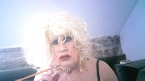 Desperate shitcunt sissy Sarah tries to look a Lady, smoking with a holder, but sadly fails - she just looks like a desperate