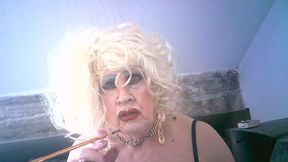 Desperate shitcunt sissy Sarah tries to look a Lady, smoking with a holder, but sadly fails - she just looks like a desperate