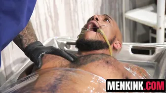 Muscular doctor dominates hairy submissive with rough anal and bondage