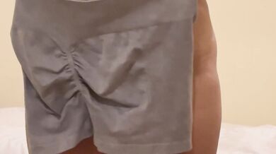 I try on the sports shorts that a fan gave me