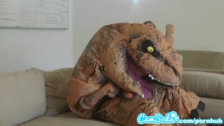 big ass latina teen chased by lesbian loving TREX on hoverboard then fucked