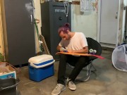 Putting riser pads on my roommates skateboard in my garage