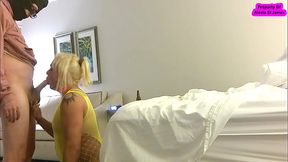 Blonde takes big white cock