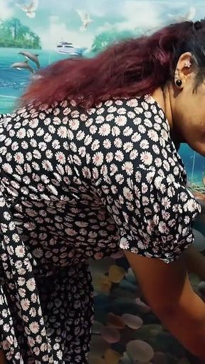 Vaishnavy Pee and Wash in Nighty Bathroom Scene