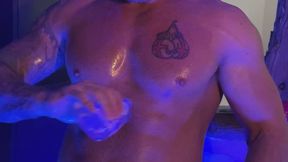 Solo Strip and Oiled Up Muscle Flexing of Big Muscle Stud