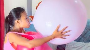 Looner Camylle Blows To Pop Pink Balloon While Stuffed With Huge Balloon Boobs And Tummy