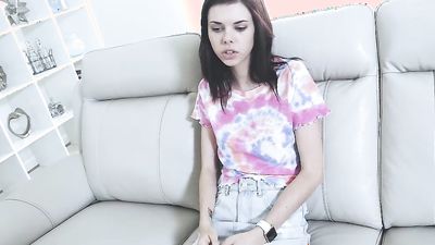 Lesbian step sis Audrey Grace sucking her step cock