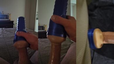 Australian big cock pounding fleshlight with loud cumshots