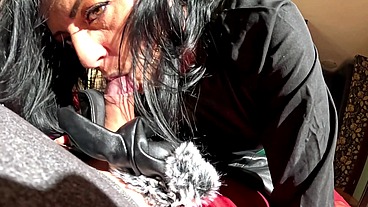 Leather Gloves Handjob. Smoking, Leather Coat and Cum on Leather