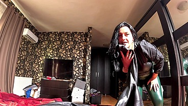 Leather Gloves Handjob. Smoking, Leather Coat and Cum on Leather