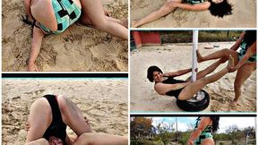 Jade vs Afrodita - Lucha Libre Style Bikini Wrestling on Beach Volleyball Court Sand