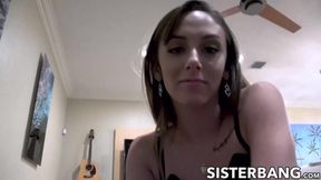 Petite stepsisters Dani Blu and Sophia Sweet share their stepbrothers fat dick