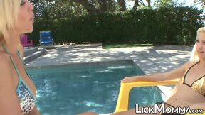 Charming lesbian teen fingered by her big boobed stepmommy