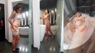 I watch my stepsister undress in the bathroom and shave her pussy very carefully.