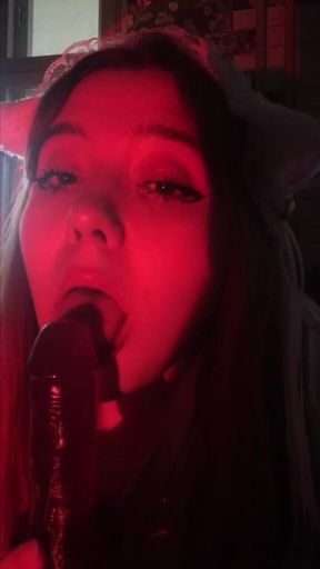 Hot Tinka dreams of giving a deep blowjob to your dick while sucking a dildo
