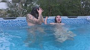 Naughty Aquatic Duo: Underwater Touch & Soaking Pool Tease!