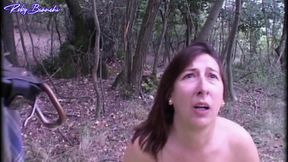 Big Slut with Hairy Pussy Gets Fucked in the Woods by 2 Cocks