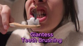 Giantess Stepsister brushes teeth with tiny stepbrother so he humiliates her by taking it in his mouth and turning it into a toothpick then he puts it in his mouth and tiny stepbrother has to clean giantess stepsister's teeth