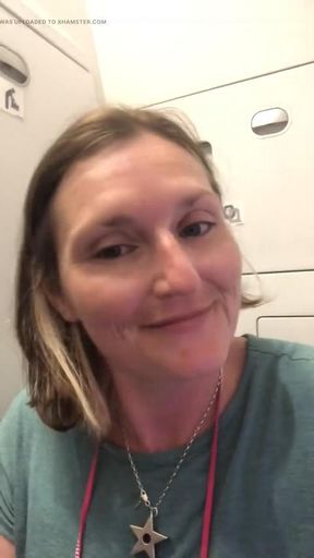 Exhausted MILF pees her pants on a long flight