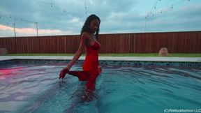 Amy's Wet Sundowner Wearing a Satin Dress for a Night Out