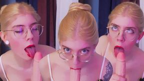 POV Blowjob with Eye Crossing, Moaning, Eye Contact, Cumshot, Cum in Mouth, Handjob