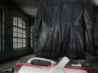Vacuuming Girlfriend&#039;s Italian Leather Cute Jacket with vintage Electrolux Vacuum Cleaner