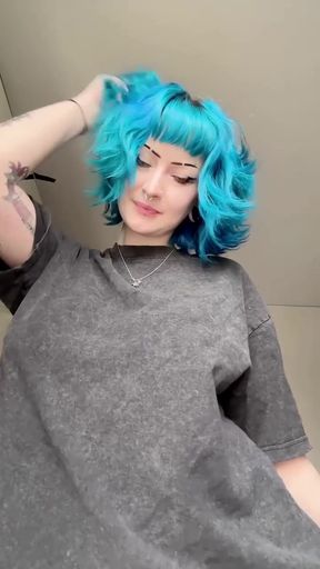 Blue hair, blue shirt