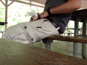 Quick Jerk-off and cum at the campground picnic area.