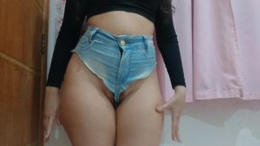 Wife showing off in micro shorts