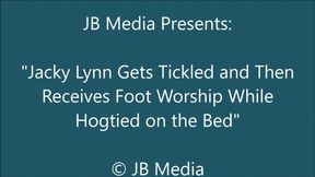 Jacky Lynn Hogtied on the Bed for Tickling and Foot Worship - WMV