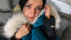 cum on my black fur downjacket blowjob & jacket fetish