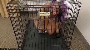 Black Petgirl Caged Ballgagged Hands Taped