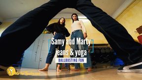 Samy and Marty jeans and yoga ballbusting fun