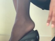 Business woman gets ready for work, High heels and Stockings/Nylons