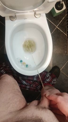 Uncut Cock Morning Pissing in Toilet