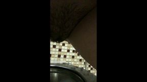 a slender brunette pisses in the public toilets of shopping malls. collection of 2 videos: pissing in winter and summer
