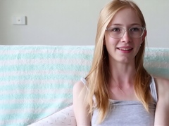 Sexy blondie doll enjoys solo masturbation