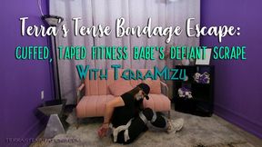 Terra's Tense Bondage Escape: Cuffed, Taped Fitness Babe's Defiant Scrape - TerraMizu - MP4 720 HD