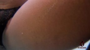 thick ebony sunbathing in backyard
