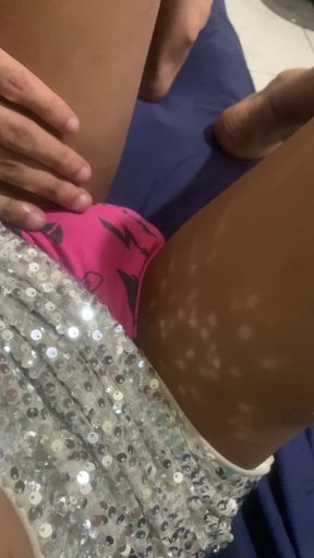 Young transgender girl stroking her panties until his cock is hard