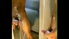 Horny Asian Stud Blasts Massive Load All Over the Mirror – Hot Cum Scene