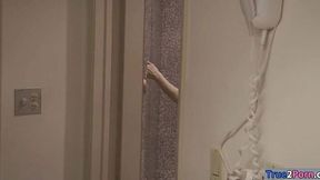 Hairy slut deepthroats delivery boy's cock