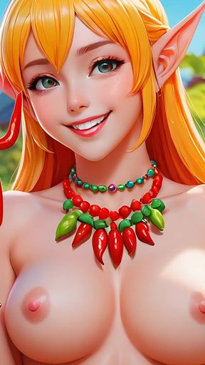 Cartoon Style Nude Adult Woman Eating Chili Pepper - Ai Art Slideshow