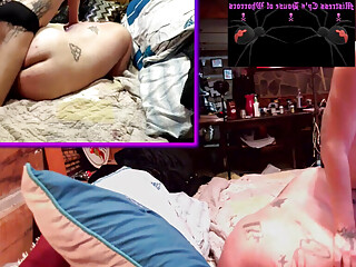 Transbian Dark Freakshow Rope Bondage with Sex Slave Synnz Shibari Tied on Bed & Hard by Fat Cock Dildo XXX 666