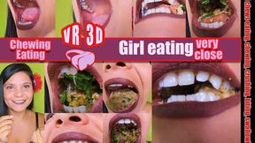 3D VR  Virtual Reality Chew swallow vore Girl Chew Pretty girl eats a sandwich with raw ham and very hard corn kernels that crack hard sandwich with hard corn kernels SHE shows you her teeth and her mout