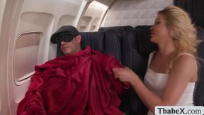 Airplane passenger fucked by big tits TS attendant