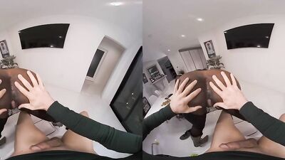 Ebony Mystique is riding horny chap's schlong in this hot VR