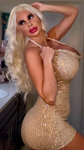 Wearing my sexy gold dress.