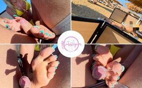 Beach Footjob on a Sunbed While Strangers Lie Right Next to Us