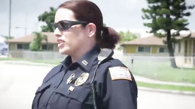 Busty police whores riding big black dong in public